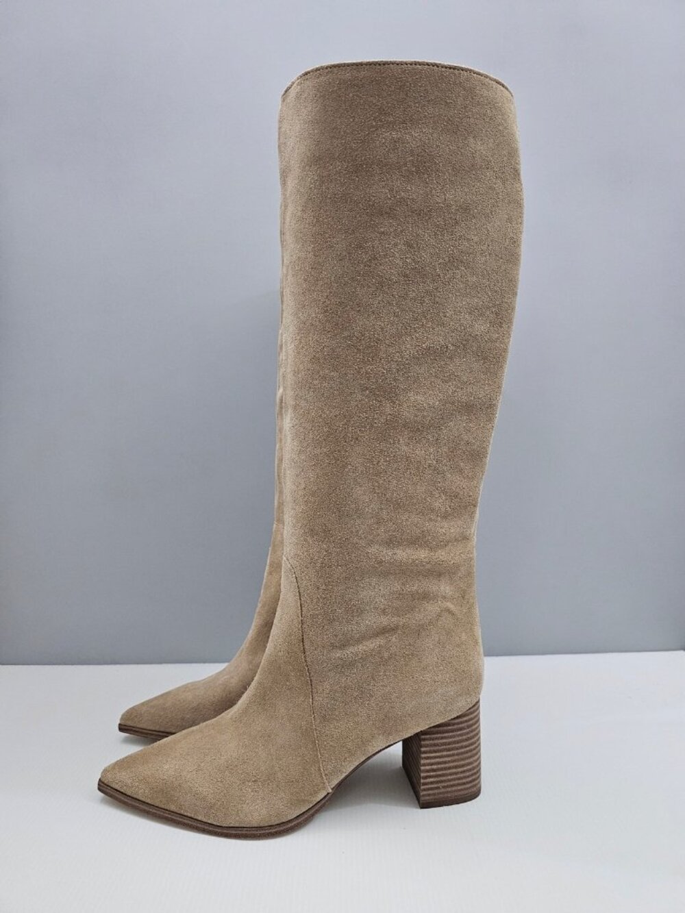 Vince Camuto Lumina Wide Calf Knee High Boots Womens 10 Tan Suede Pointed Toe